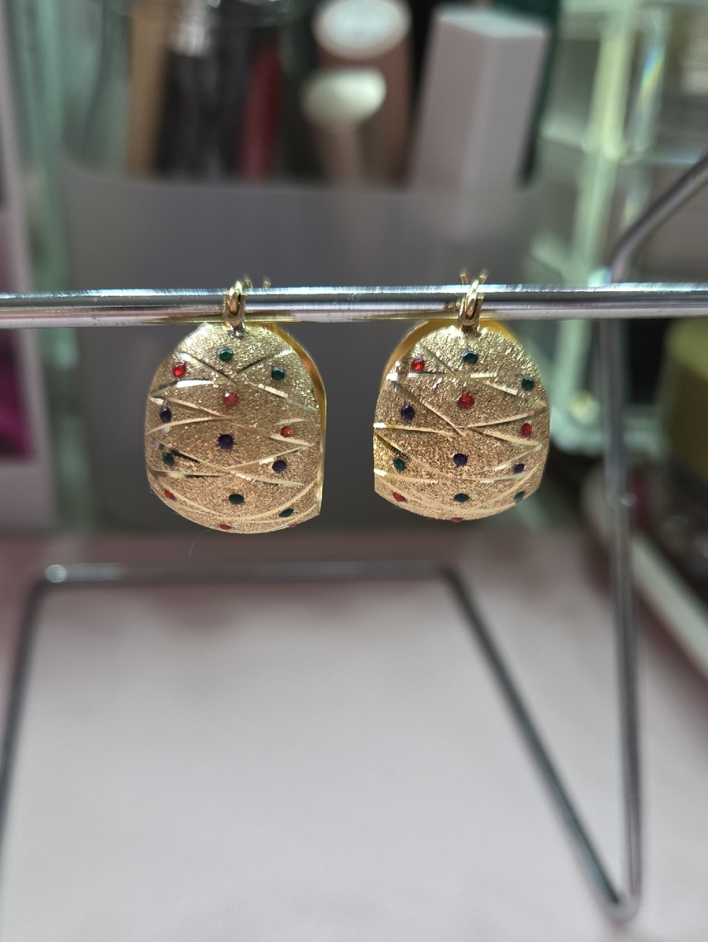 Real 14K Gold Multicolor Stone Drop/Huggie Hoop Earrings